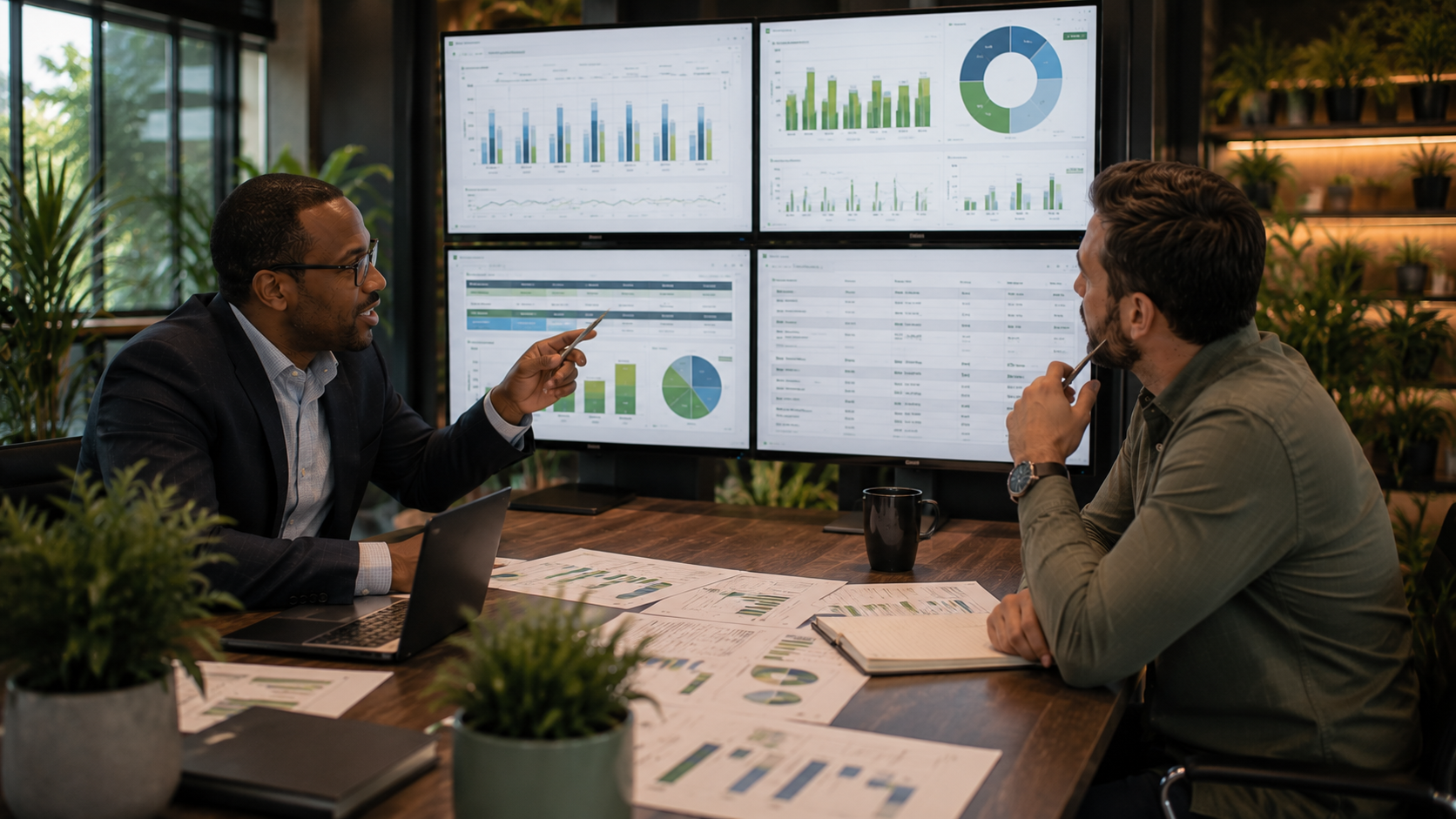 Cannabis business owner reviewing financial strategy with advisor