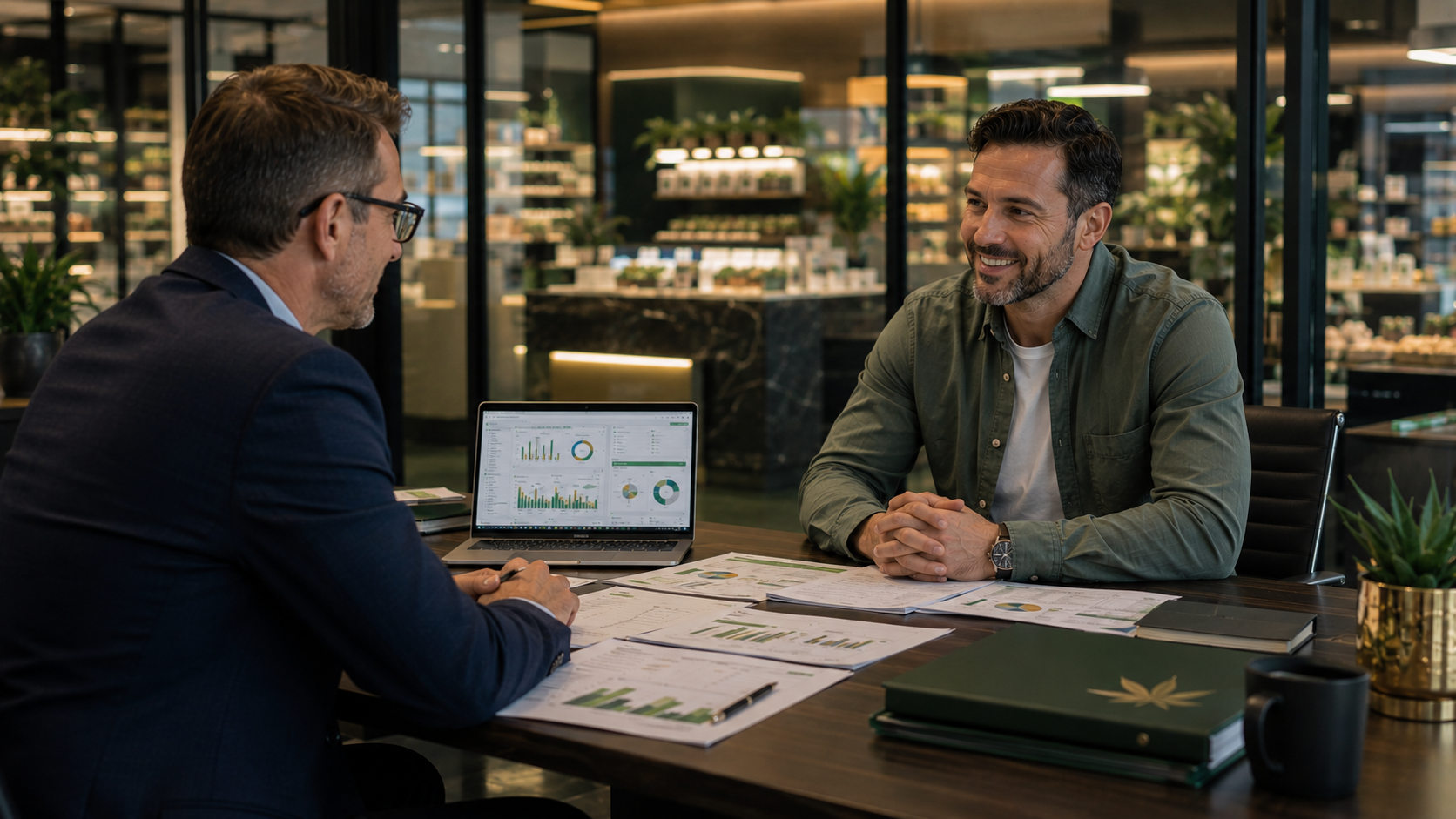 Financial advisor meeting with cannabis business owner